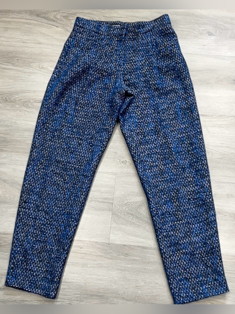 Karen Millen Blue Black Tweed Tailored High Rise Straight Leg Trousers US 2 UK 6